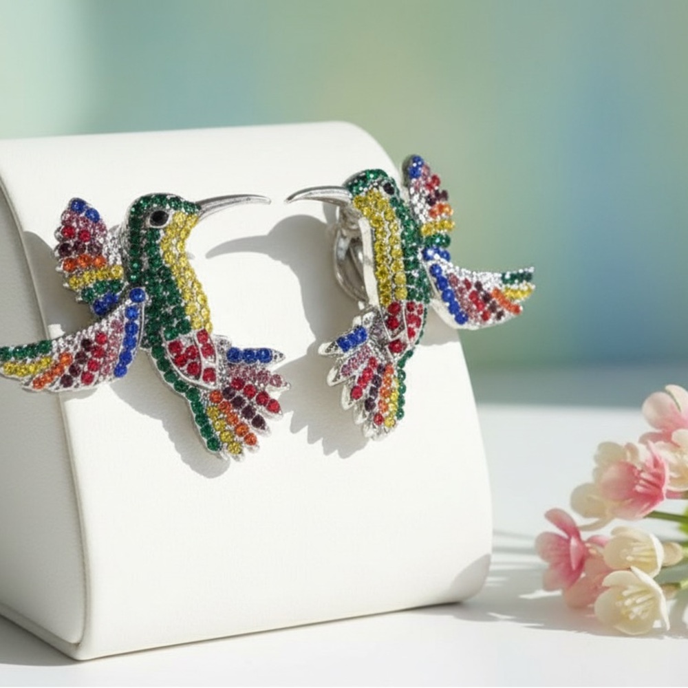 Vibrant Hummingbird earrings with Multicolor Crystals